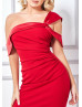 One Shoulder Red Satin Band Midi Party Dress